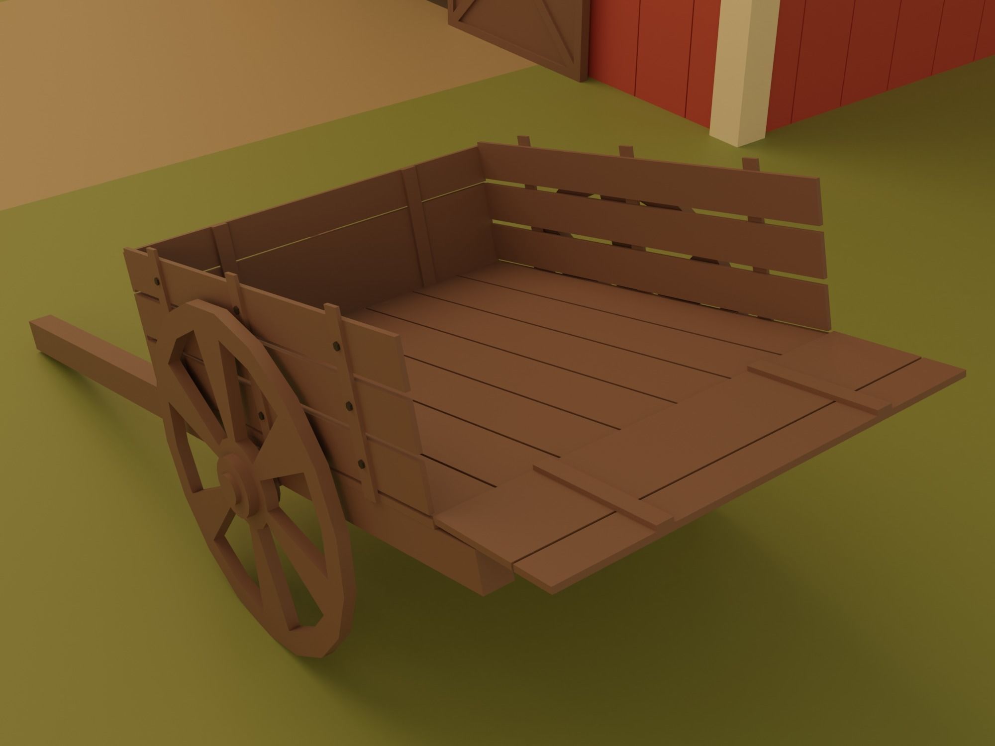 Farm with barn and trees Low-poly 3D model_4