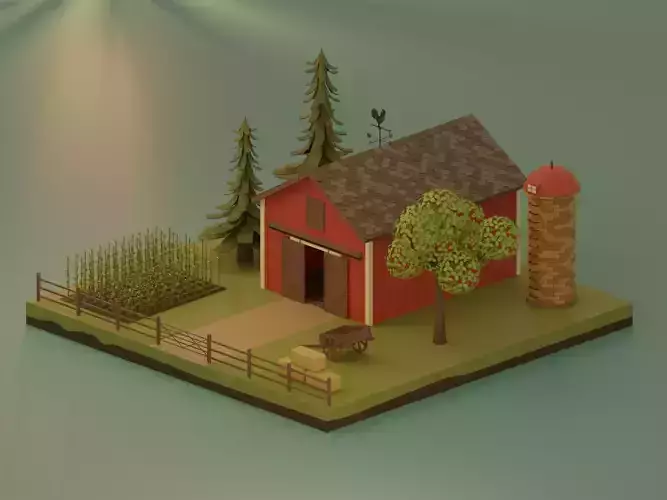 Farm with barn and trees