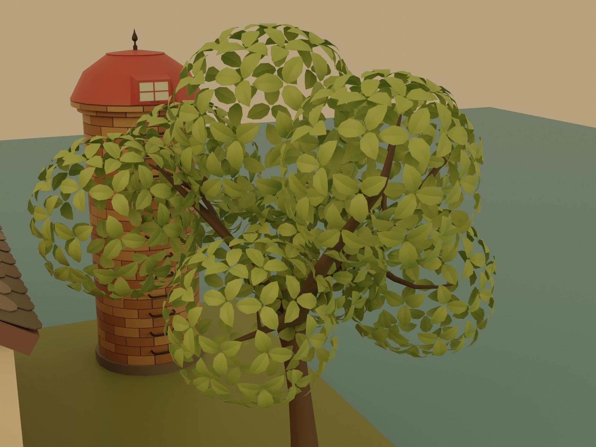 Farm with barn and trees Low-poly 3D model_7