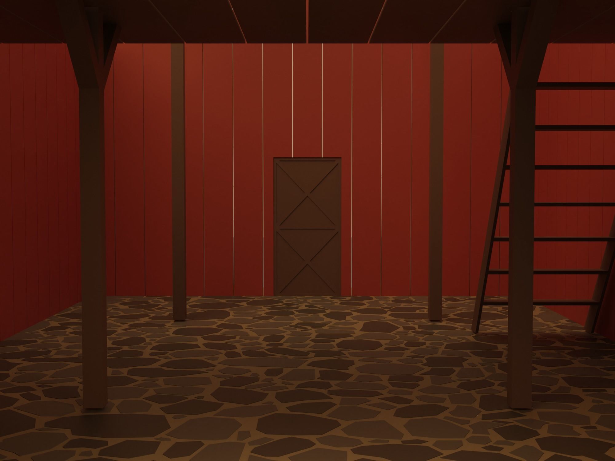 Farm with barn and trees Low-poly 3D model_17