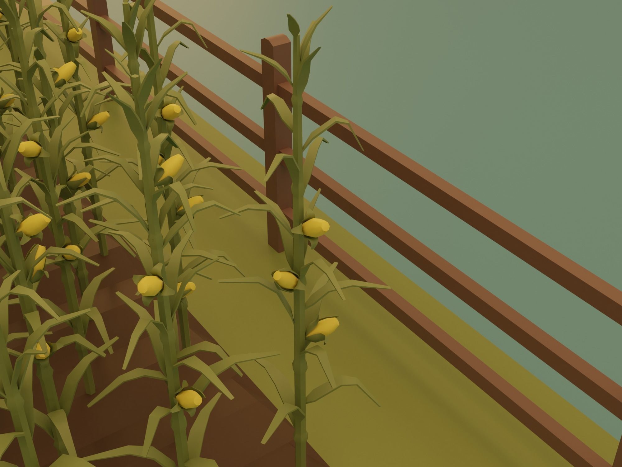 Farm with barn and trees Low-poly 3D model_9