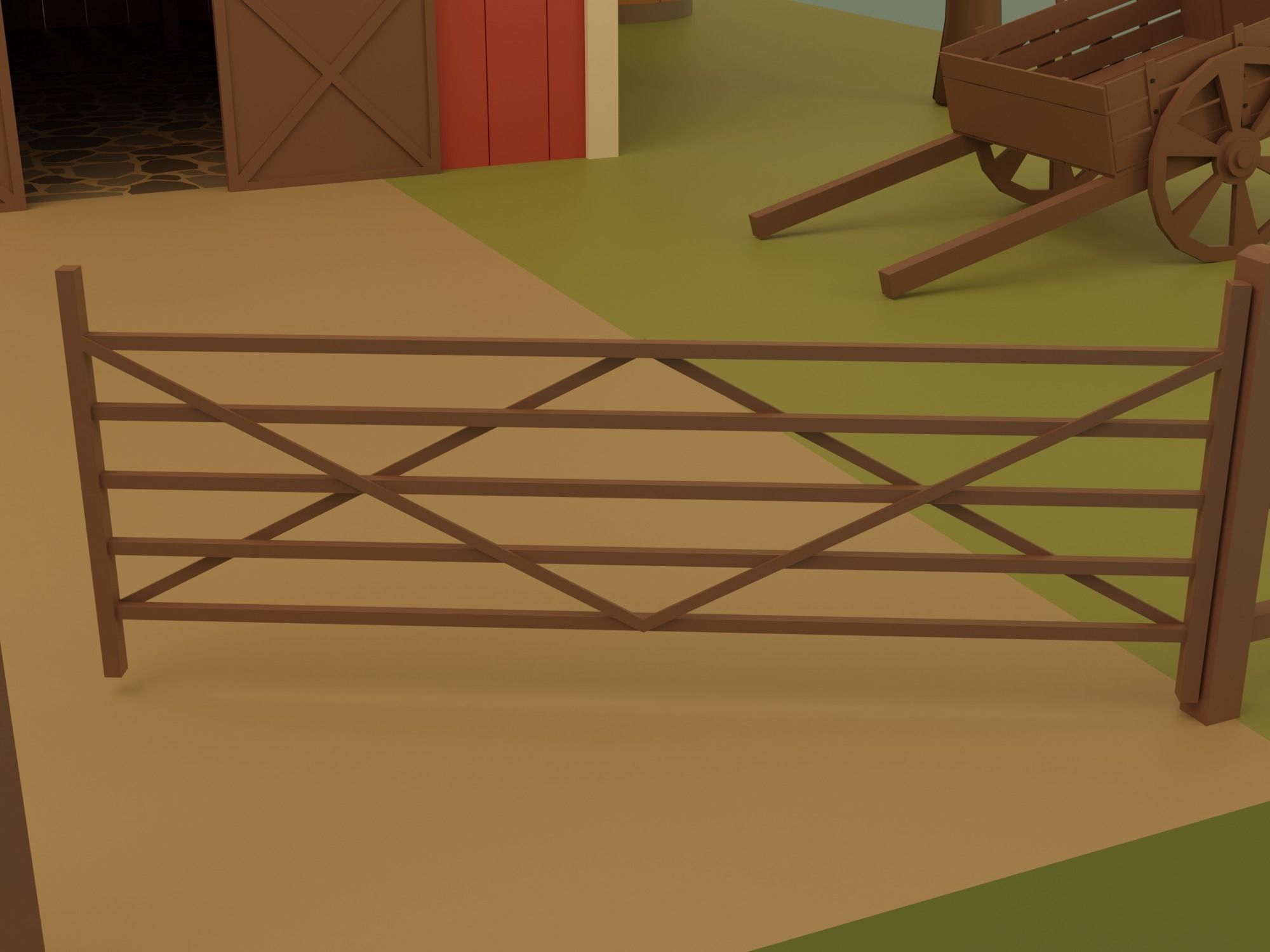 Farm with barn and trees Low-poly 3D model_13