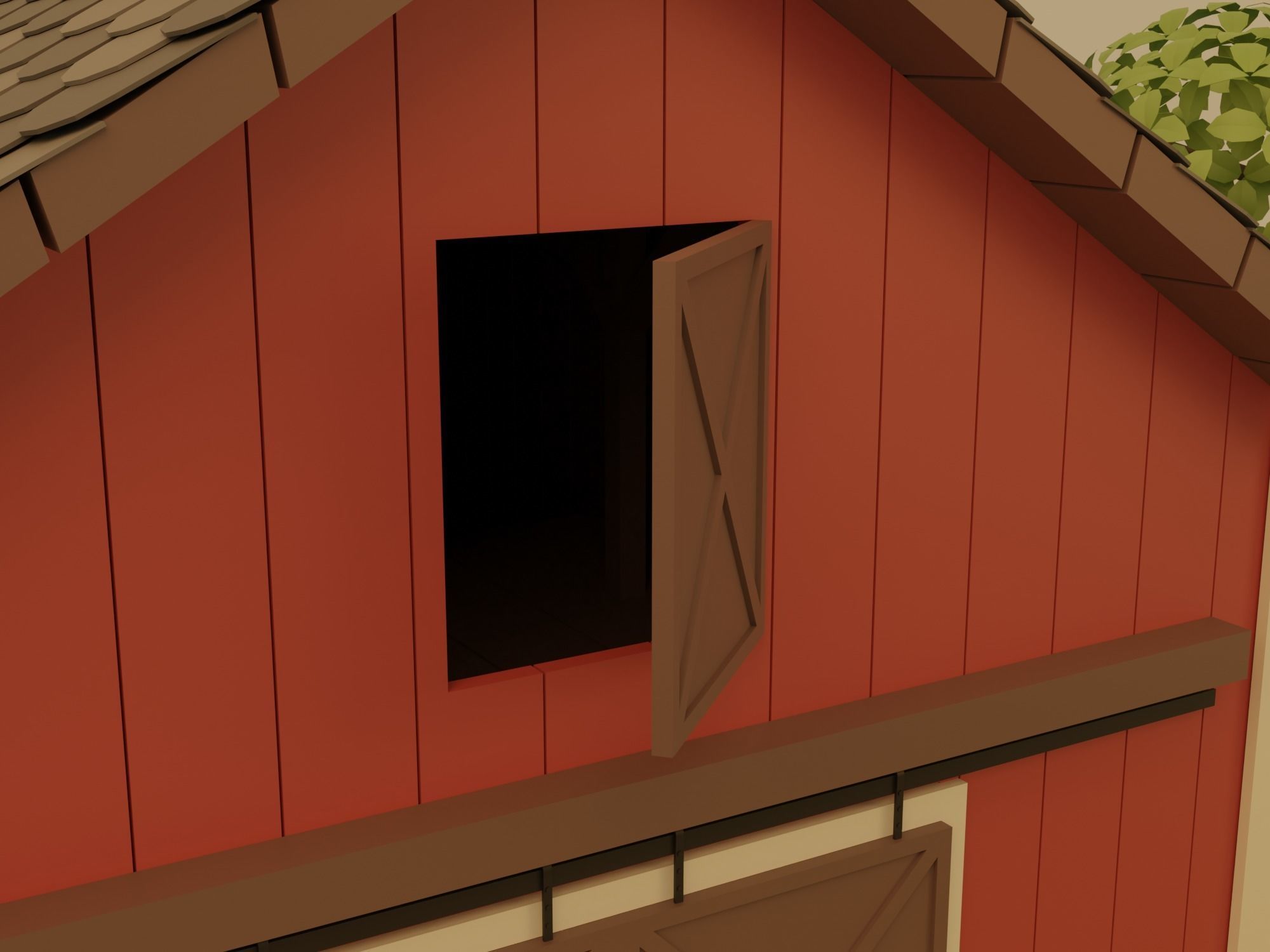 Farm with barn and trees Low-poly 3D model_16