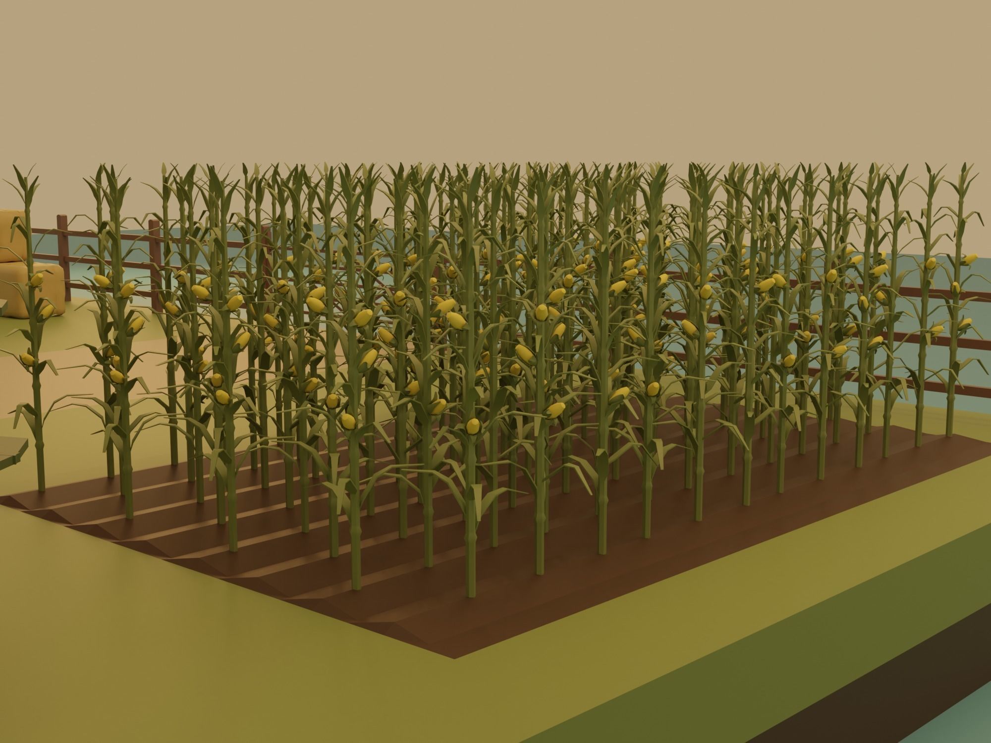 Farm with barn and trees Low-poly 3D model_8