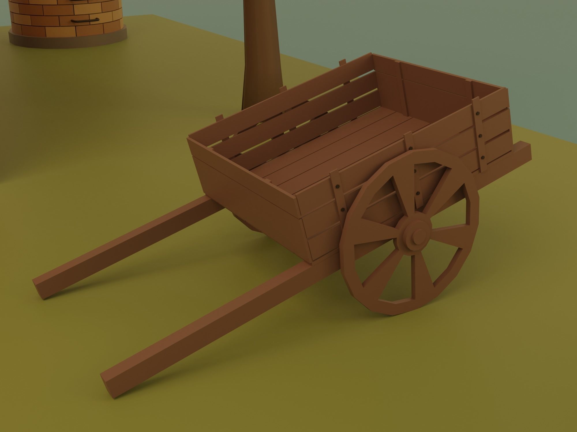 Farm with barn and trees Low-poly 3D model_3