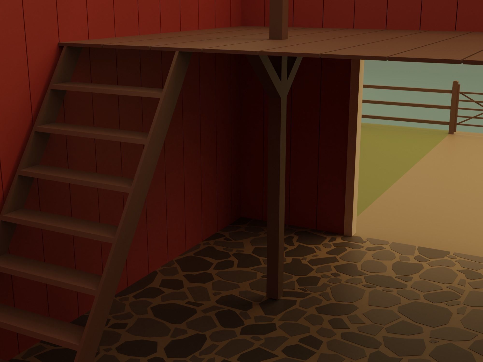 Farm with barn and trees Low-poly 3D model_18