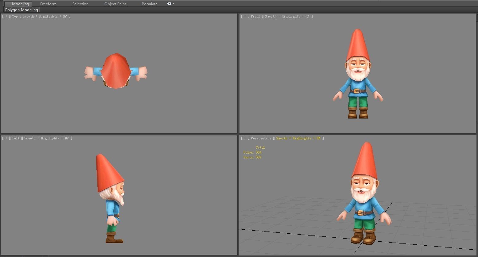 Cartoon Gardon Gnome - old man Low-poly 3D model_3