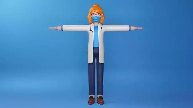 3D Model Doctor Wearing Mask Full Body Cartoon Characters