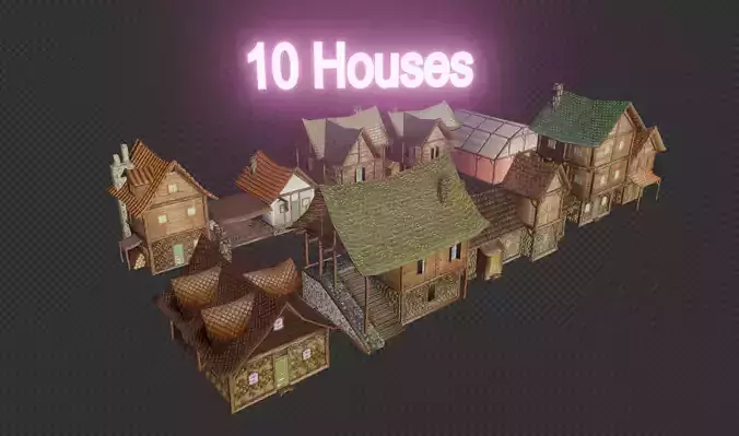 Stylized Medieval Houses Pack - 10 pieces - 4K Textures