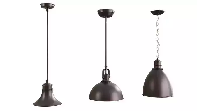 Three Metal Oil Ceiling Lamps 3D model  3D model