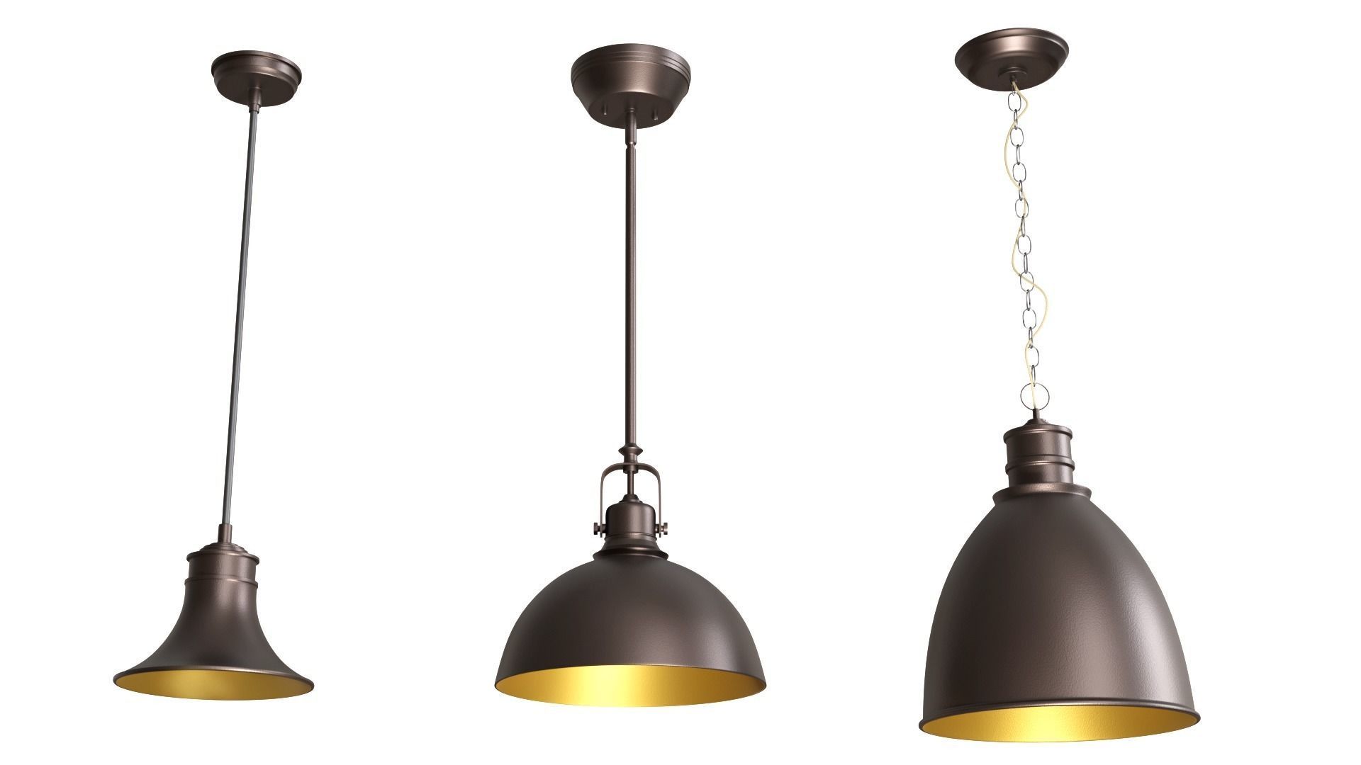 Three Metal Oil Ceiling Lamps 3D model  3D model_2