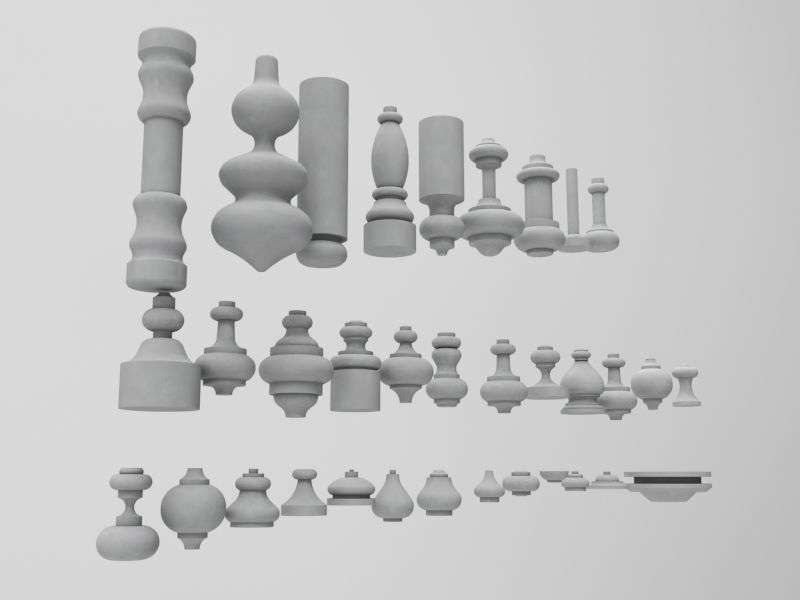 Baluster set of gold ornaments 3D model_7