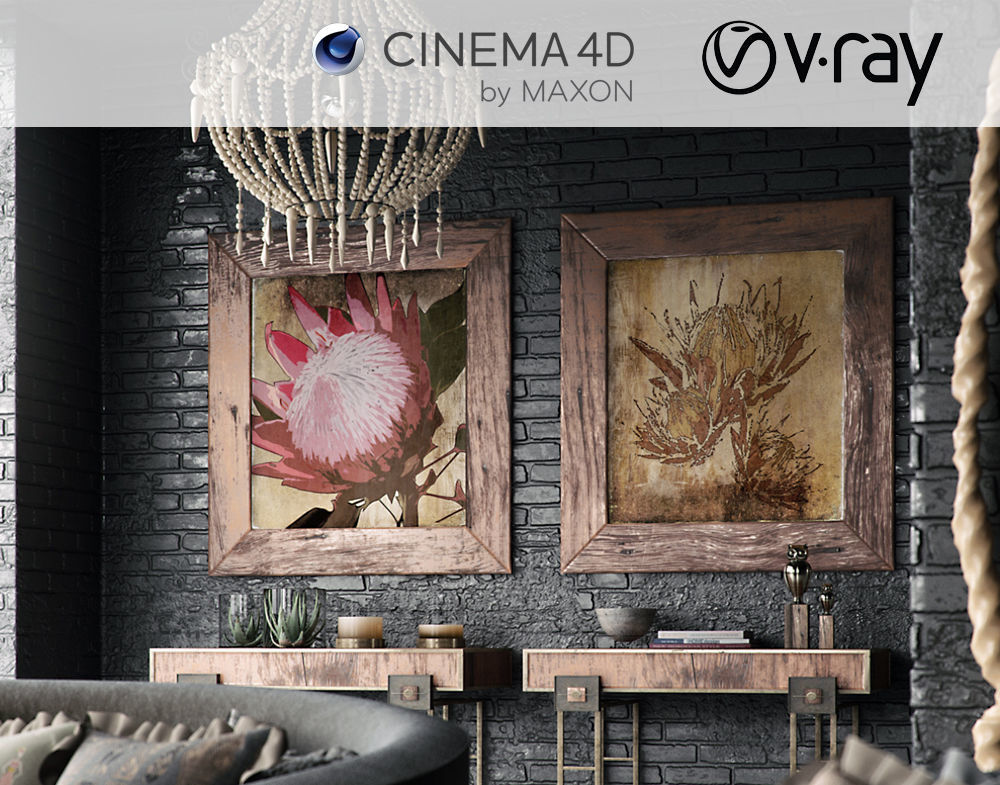 Set 4 - VRay C4D - 8 x Interior and Exterior Scenes 3D Model Collection_1