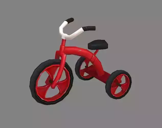 Cartoon children riding tricycle - red toy bike