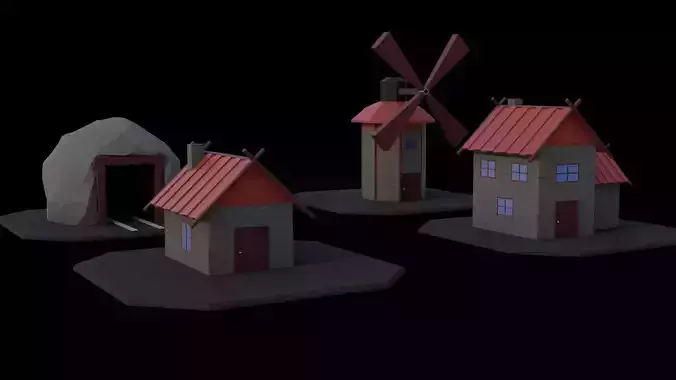 Low Poly Cartoon Buildings