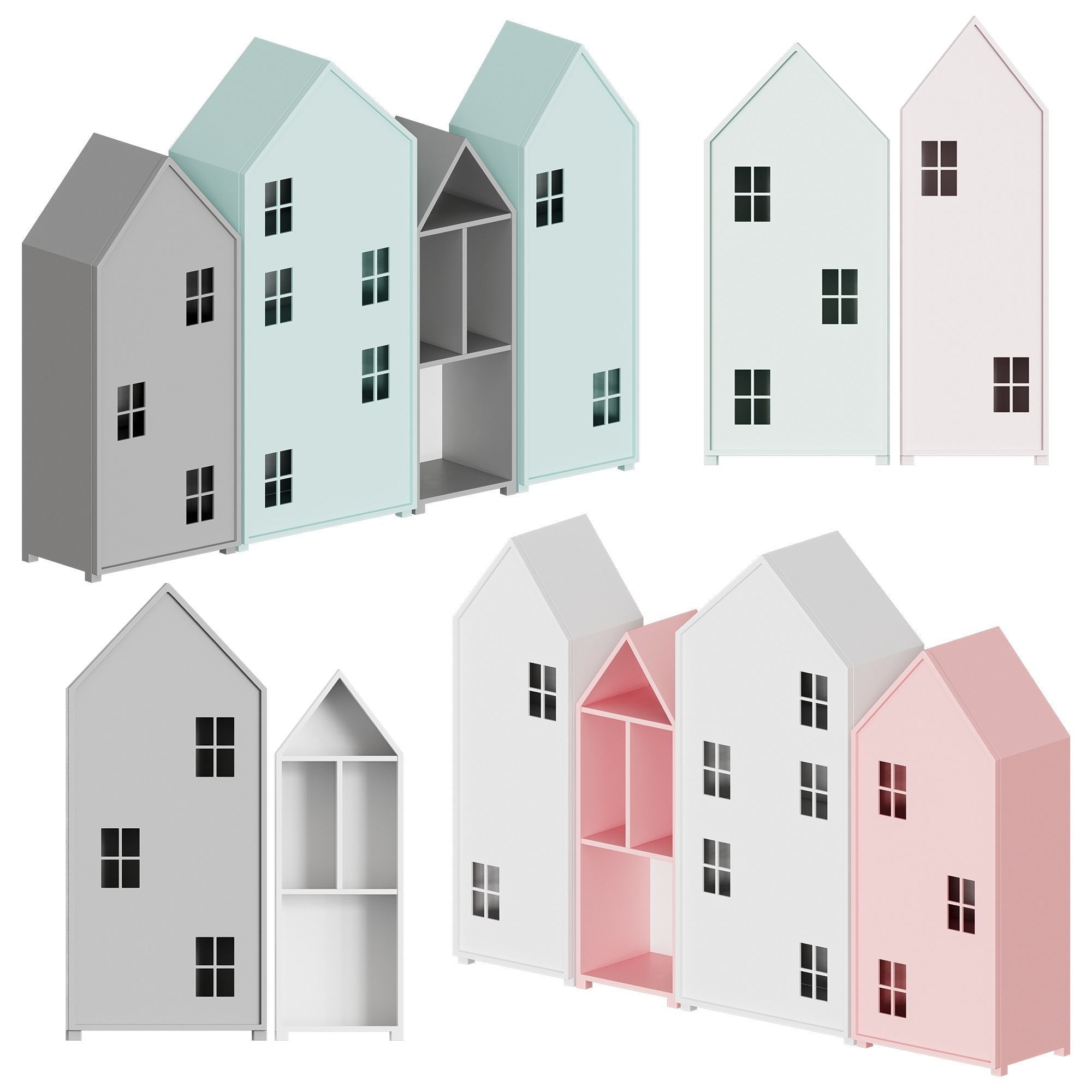 Nordic Bookcase for children 3D model_4