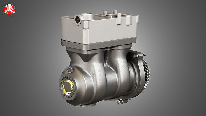 Air Brake Compressor - Two Piston - D13 Diesel Engine 3D model