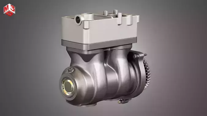 Air Brake Compressor - Two Piston - D13 Diesel Engine 3D model