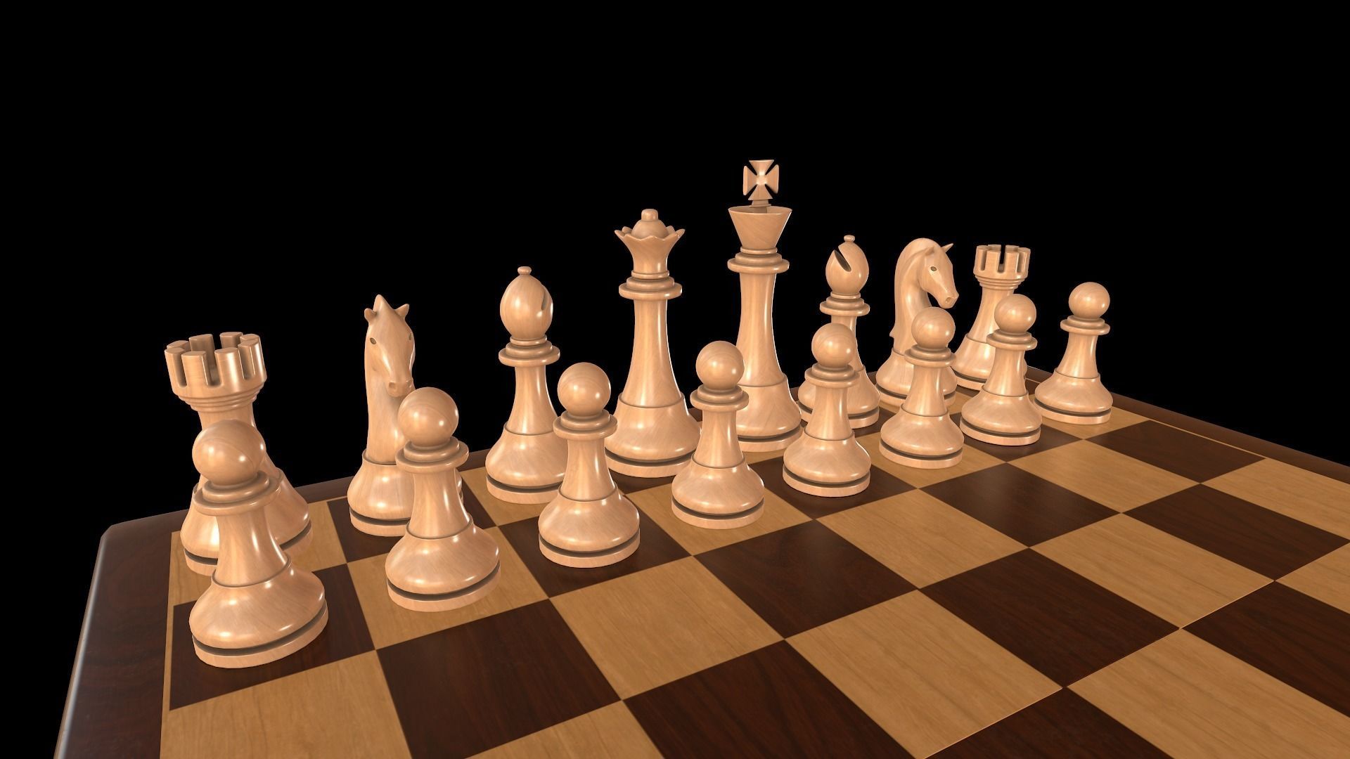 Checkers - Chess set pieces and box board Low-poly 3D model_1