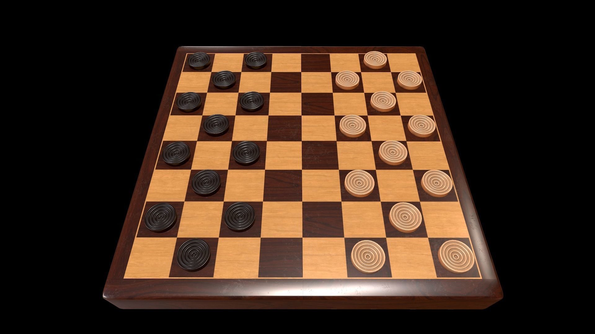 Checkers - Chess set pieces and box board Low-poly 3D model_5