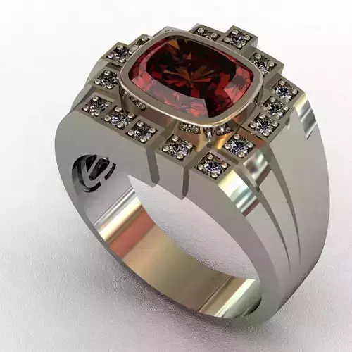 Garnet-Mozambique and Diamond Ring 3D print model