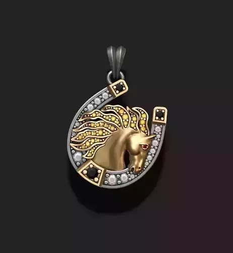 Horse with horseshoe pendant gems