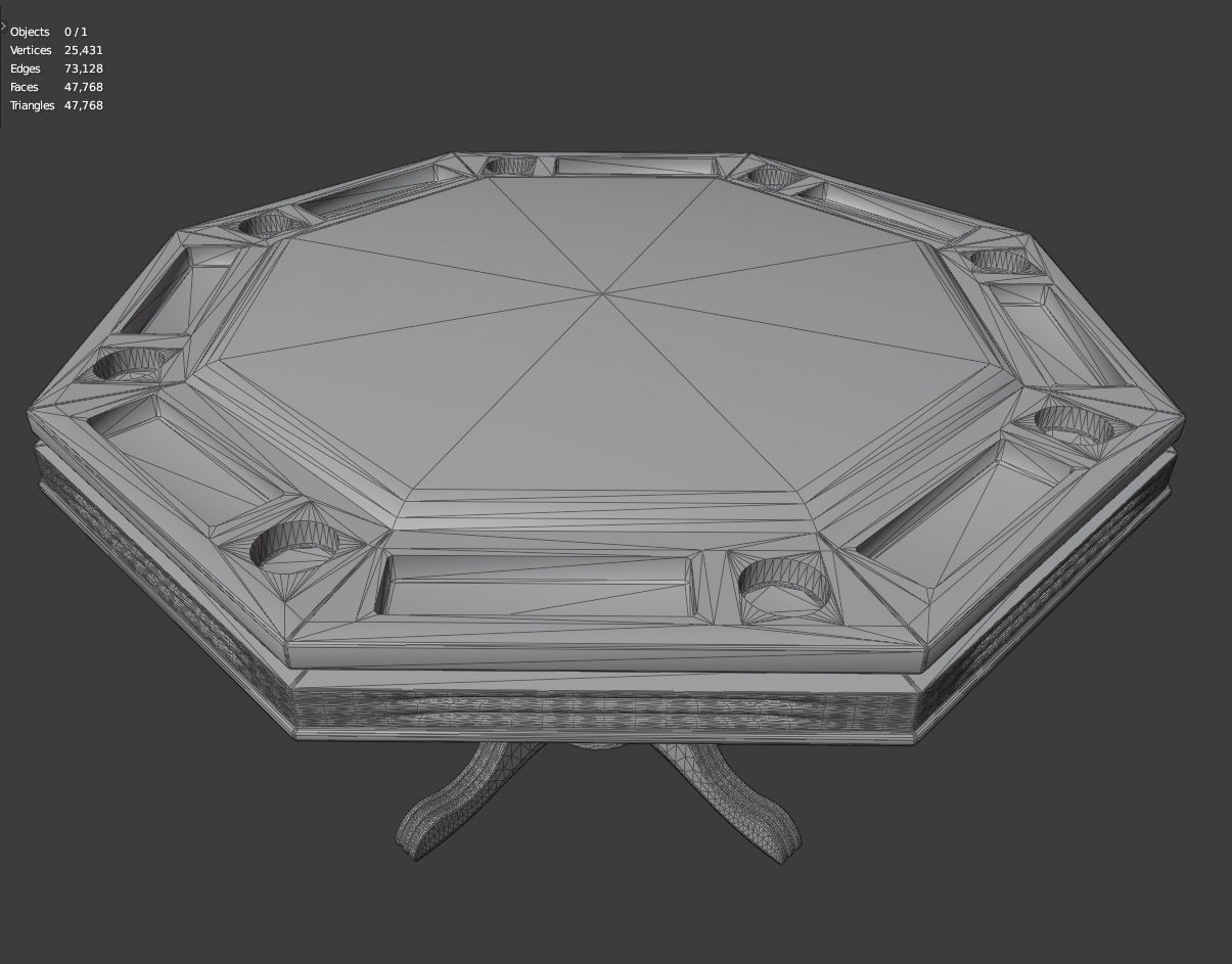 Octagonal wooden table for Poker - card games Low-poly 3D model_7