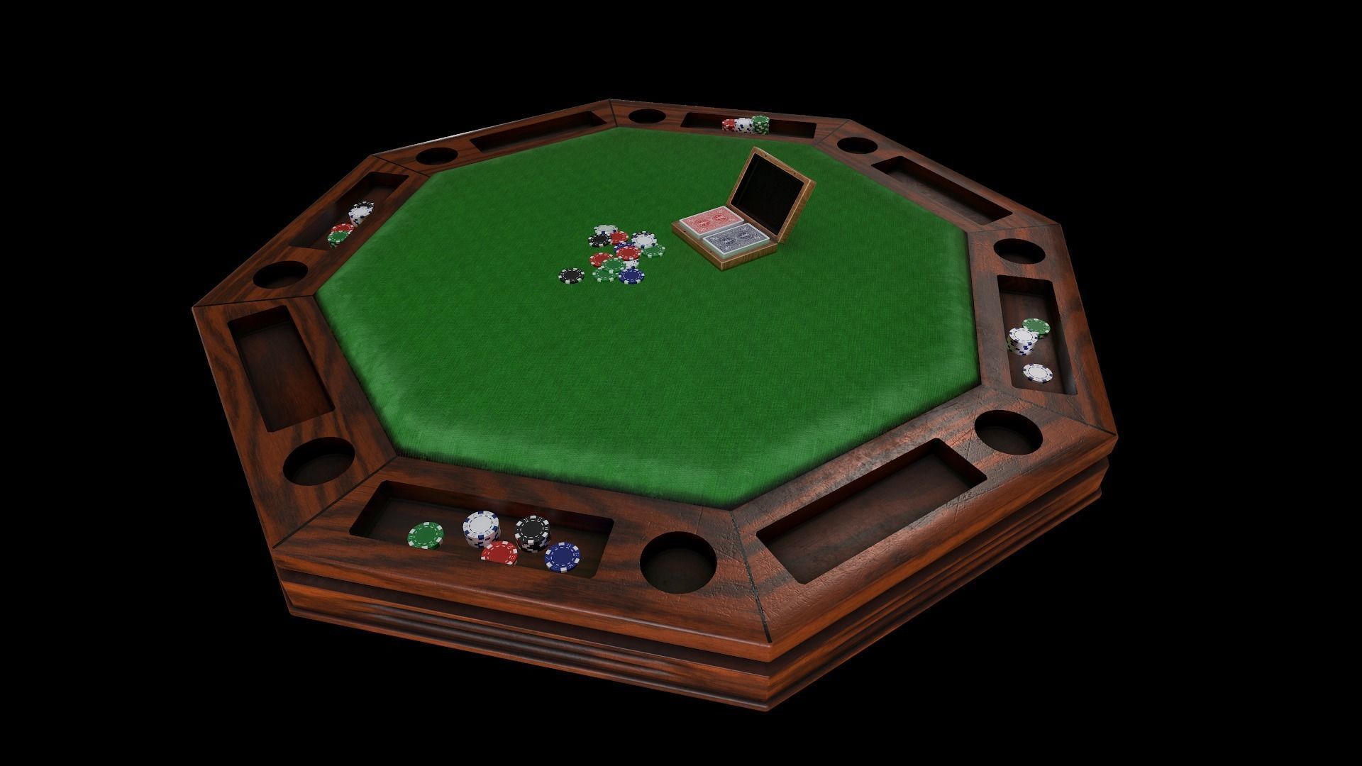 Octagonal wooden table for Poker - card games Low-poly 3D model_6
