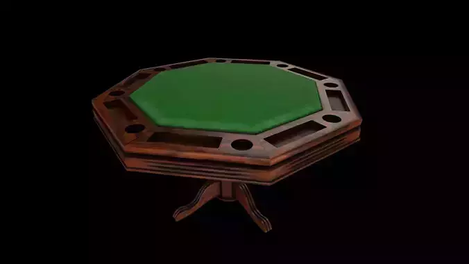 Octagonal wooden table for Poker - card games Low-poly 3D model