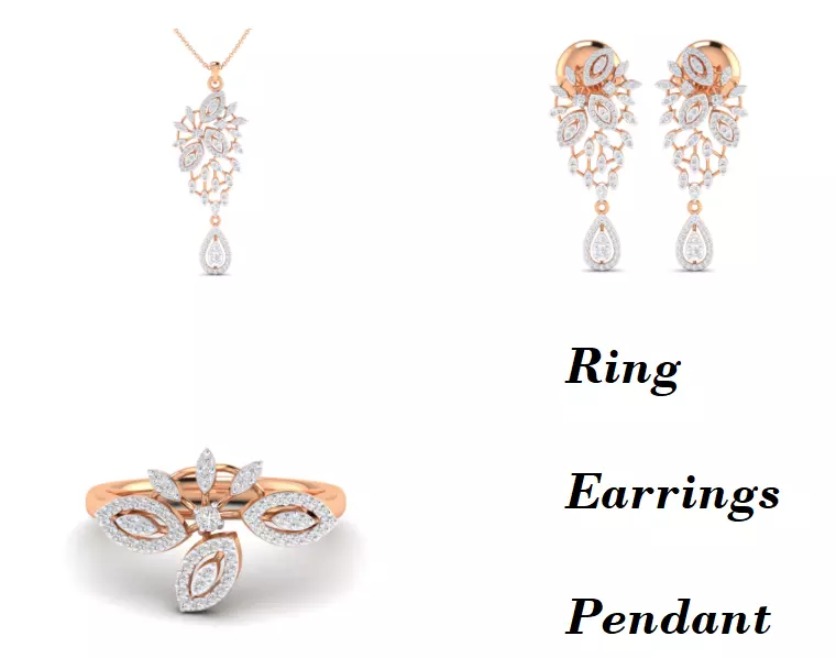 Women Pendant Earrings Ring set 3dm stl render detail 3D print model