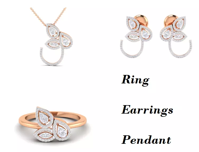 Women Pendant Earrings Ring set 3dm stl render detail 3D print model_0