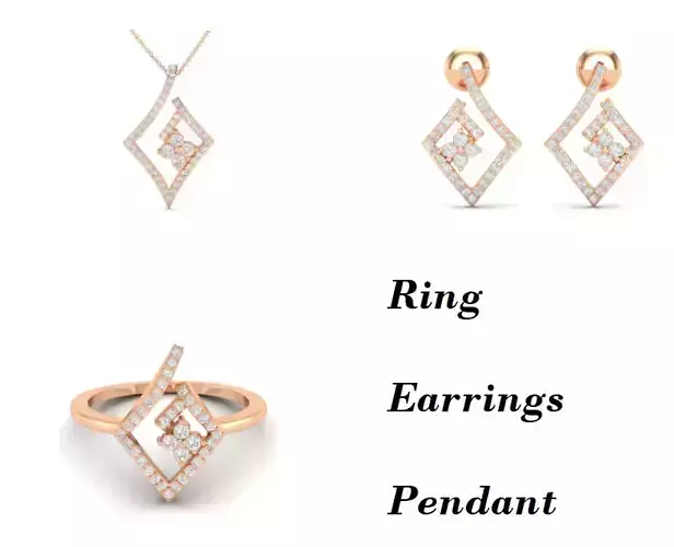 Women Pendant Earrings Ring set 3dm stl render detail 3D print model Women Pendant Earrings Ring set 3dm stl render detail 3D print model