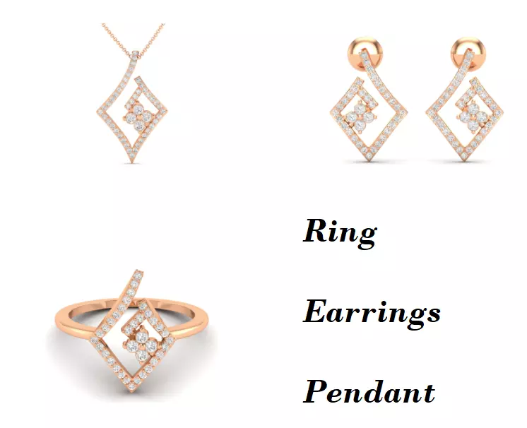 Women Pendant Earrings Ring set 3dm stl render detail 3D print model_0