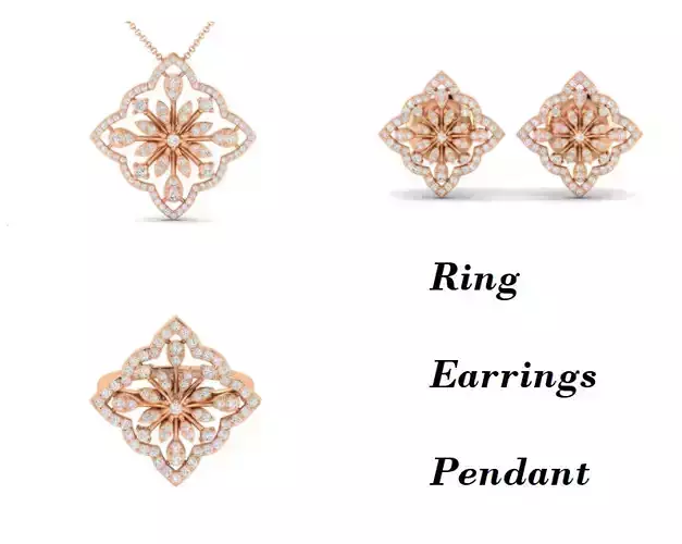 Women Pendant Earrings Ring set 3dm stl render detail 3D print model Women Pendant Earrings Ring set 3dm stl render detail 3D print model