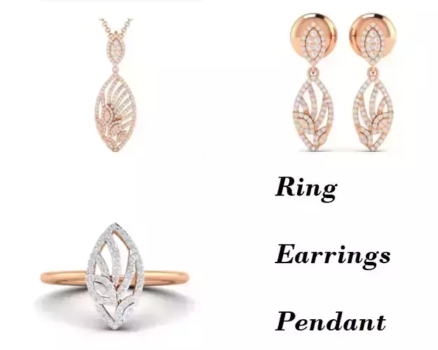 Women Pendant Earrings Ring set 3dm stl render detail 3D print model