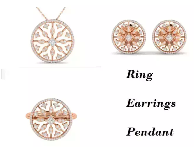 Women Pendant Earrings Ring set 3dm stl render detail 3D print model Women Pendant Earrings Ring set 3dm stl render detail 3D print model