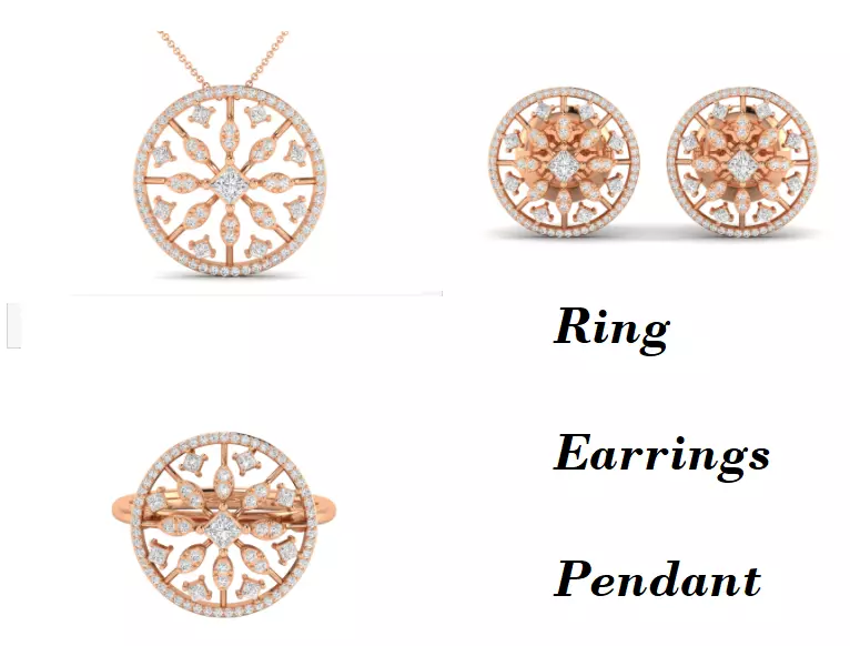 Women Pendant Earrings Ring set 3dm stl render detail 3D print model_0