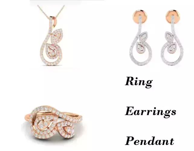 Women Pendant Earrings Ring set 3dm stl render detail 3D print model Women Pendant Earrings Ring set 3dm stl render detail 3D print model