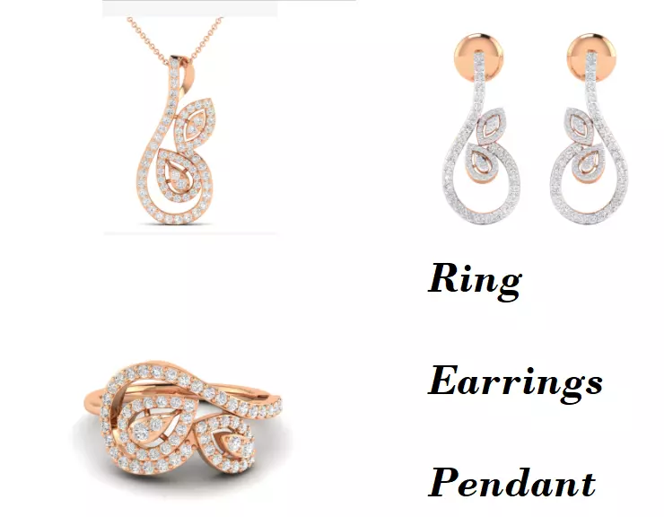 Women Pendant Earrings Ring set 3dm stl render detail 3D print model_0