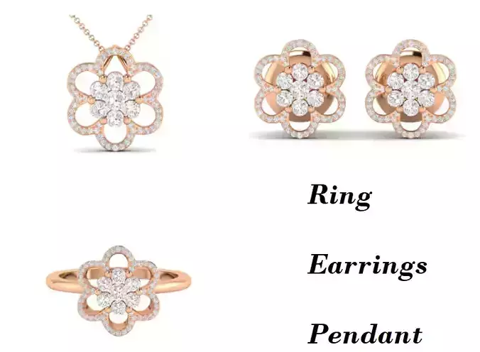 Women Pendant Earrings Ring set 3dm stl render detail 3D print model Women Pendant Earrings Ring set 3dm stl render detail 3D print model