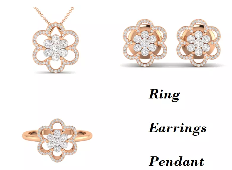 Women Pendant Earrings Ring set 3dm stl render detail 3D print model_0