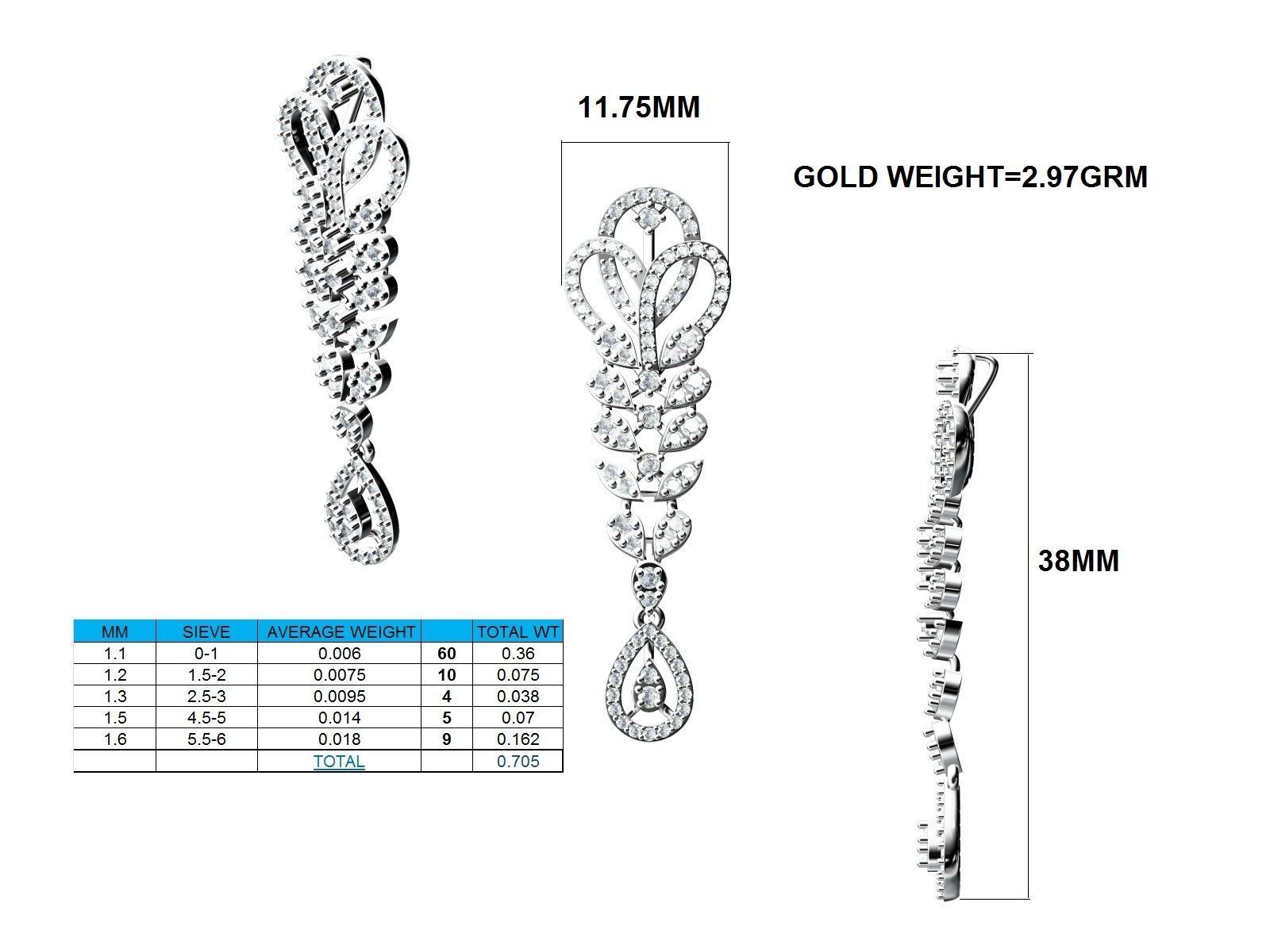 Women Pendant Earrings Ring set 3dm stl render detail 3D print model_21