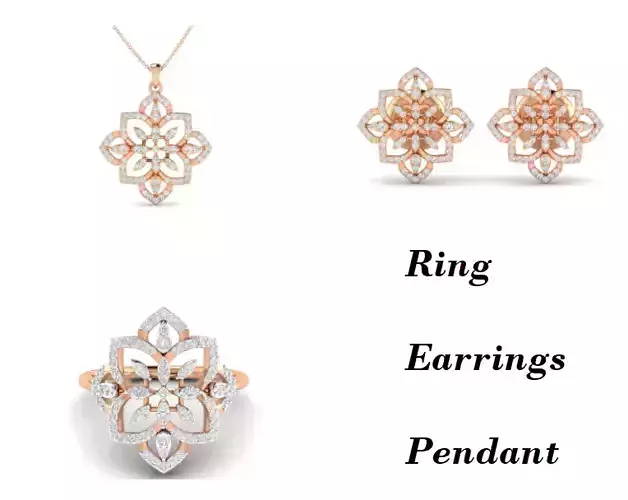 Women Pendant Earrings Ring set 3dm stl render detail 3D print model Women Pendant Earrings Ring set 3dm stl render detail 3D print model