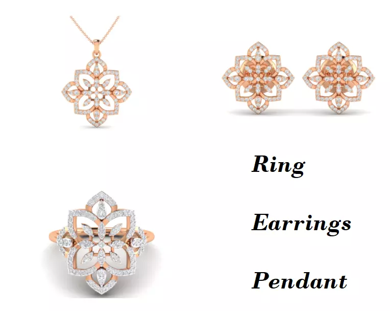 Women Pendant Earrings Ring set 3dm stl render detail 3D print model_0