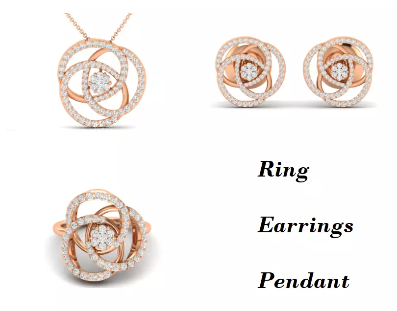 Women Pendant Earrings Ring set 3dm stl render detail 3D print model_0