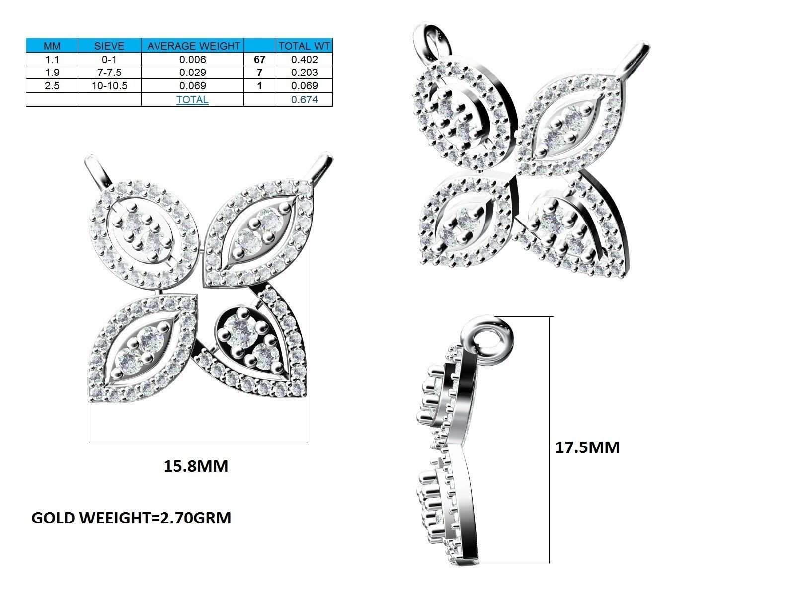 Women Pendant Earrings Ring set 3dm stl render detail 3D print model_21