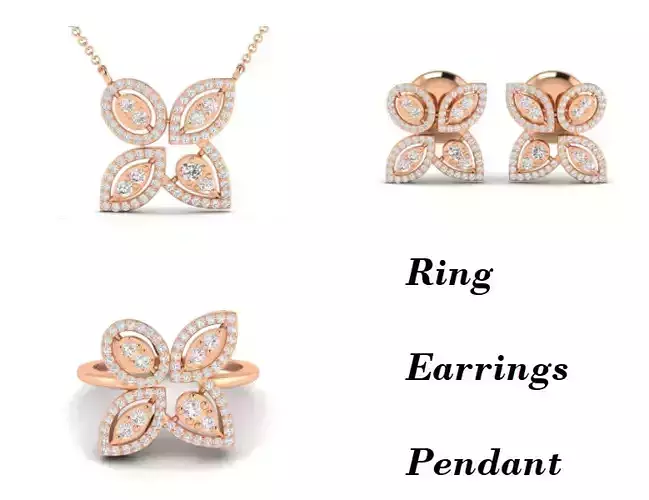 Women Pendant Earrings Ring set 3dm stl render detail 3D print model Women Pendant Earrings Ring set 3dm stl render detail 3D print model