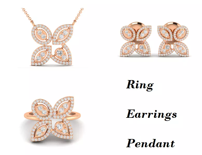 Women Pendant Earrings Ring set 3dm stl render detail 3D print model_0