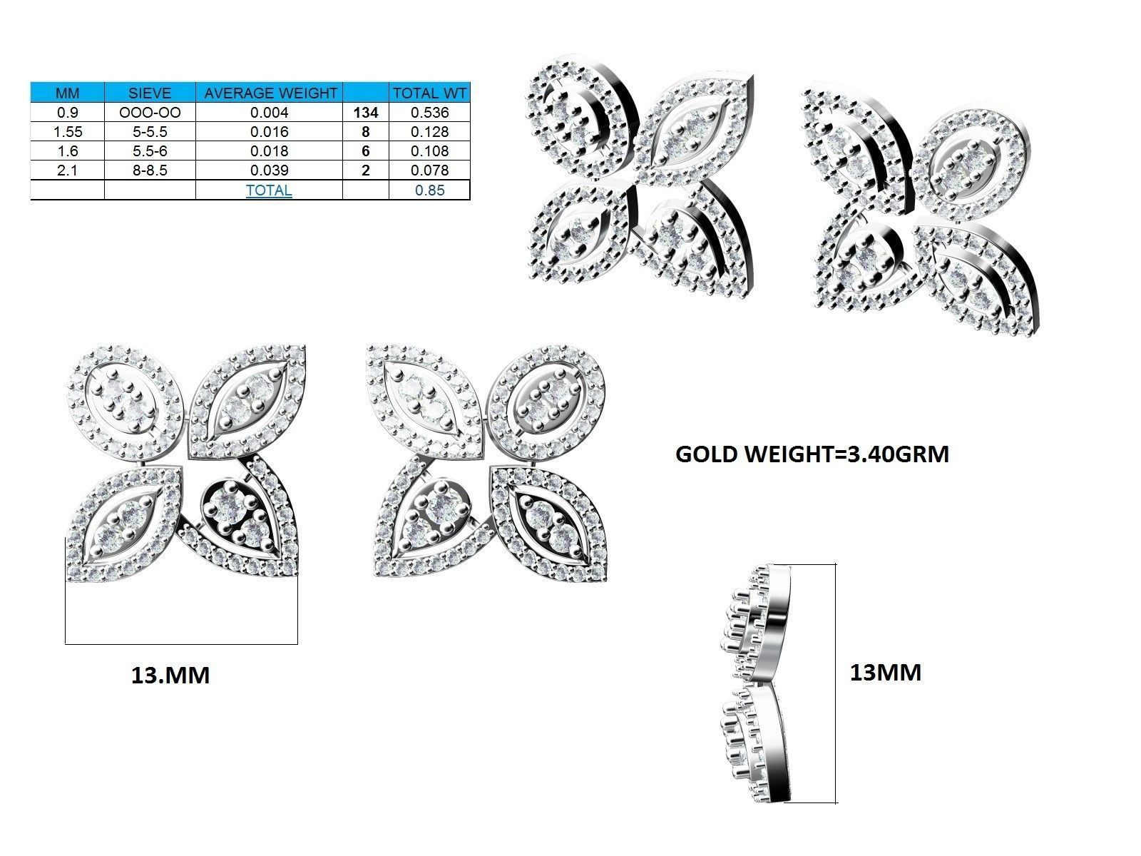 Women Pendant Earrings Ring set 3dm stl render detail 3D print model_39
