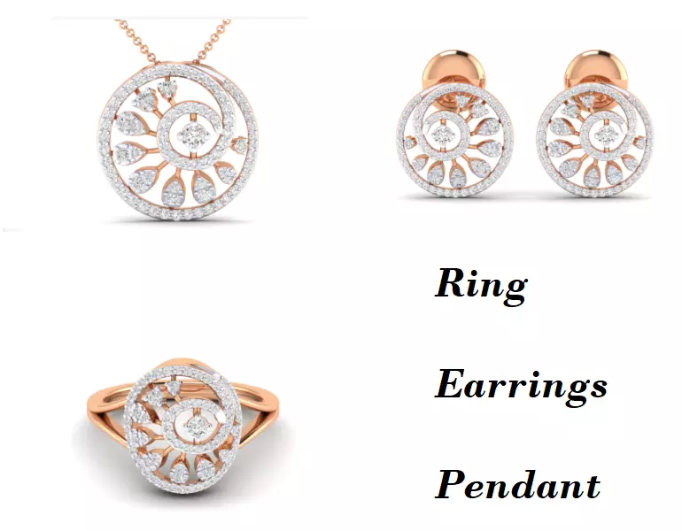 Women Pendant Earrings Ring set 3dm stl render detail 3D print model_0
